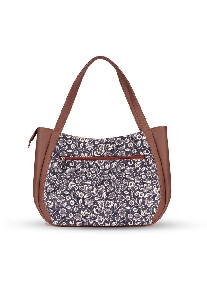 ZOUK Flomotif Floral Printed Jute Handcrafted Vegan Leather Black Women's Shoulder Luna Handbags | Ladies Purse Handbag - Image 5